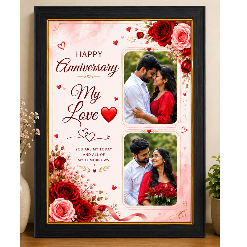 annive Wedding Anniversary Greeting frame with a gold-Colored Border. - Image 1